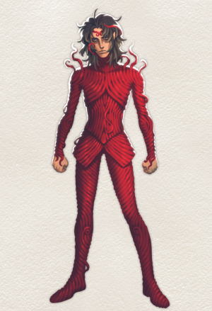 Lutiel clad in armour made of Sangrün's vines