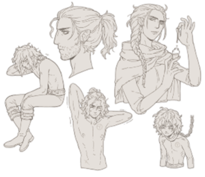 Young Simeon with the brand, Simone with the poison, adult Simeon with the love moves.png
